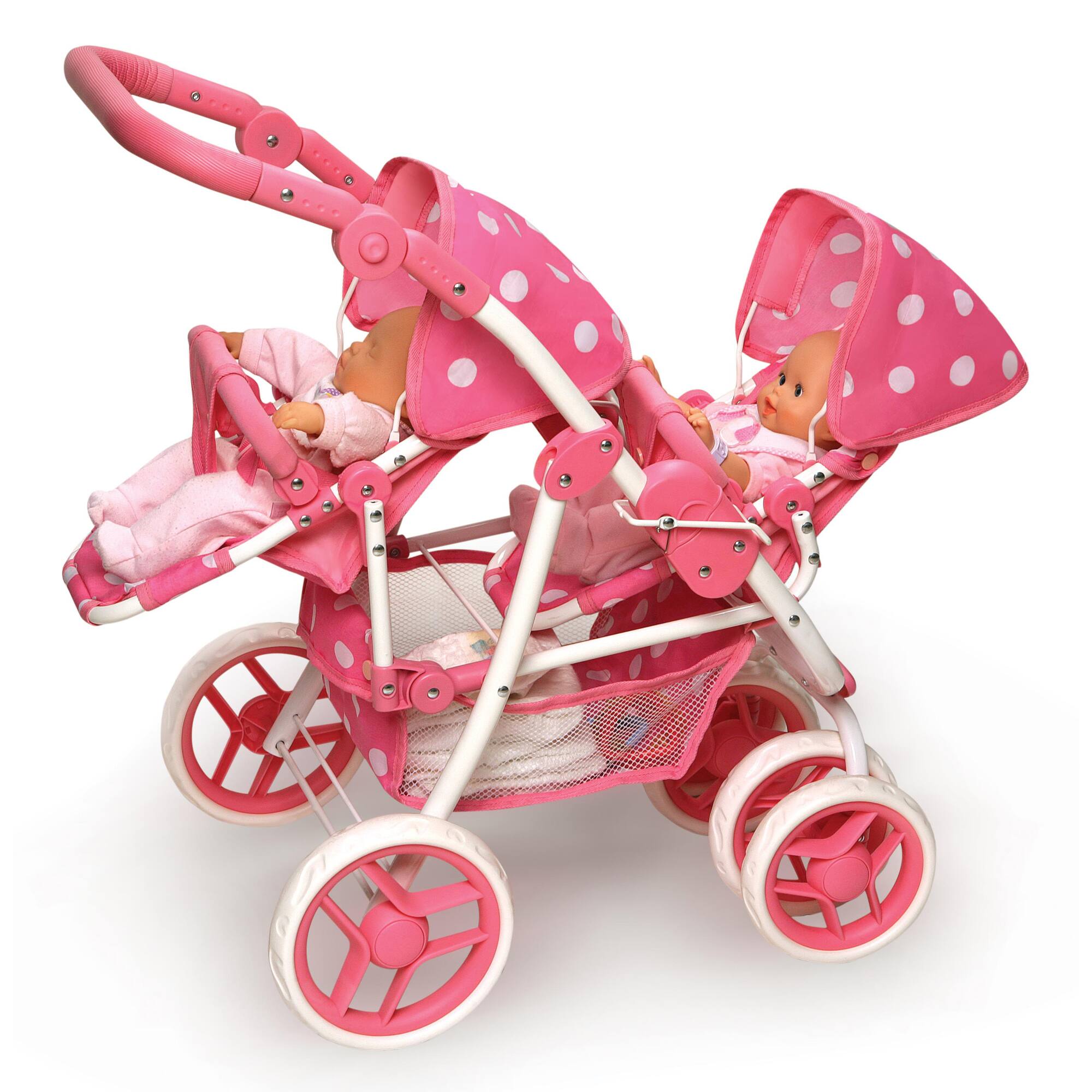 Badger Basket Pink Polka Dot Reversible Double Doll Stroller